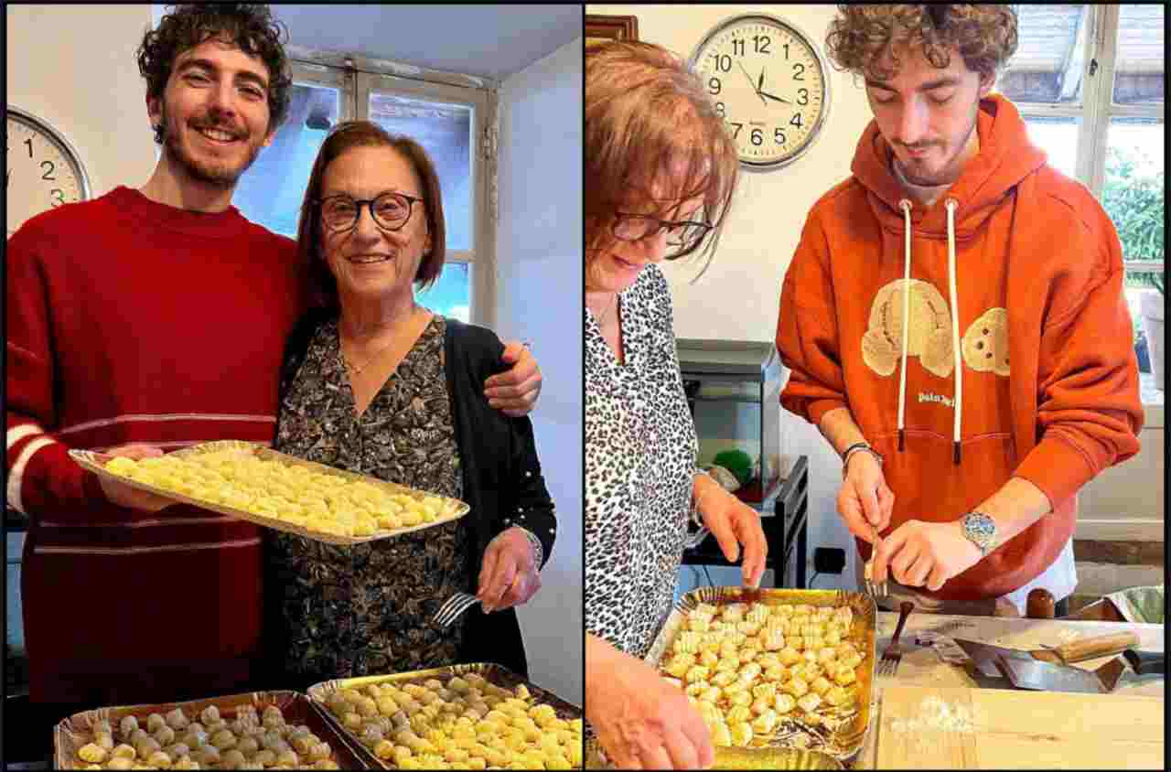 Francesco Bagnaia in cucina con la nonna