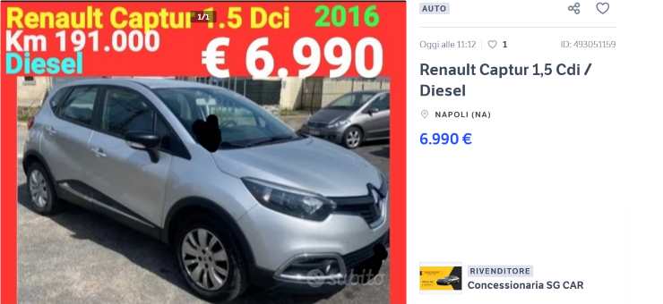 Renault Captur in vendita (Subito.it)