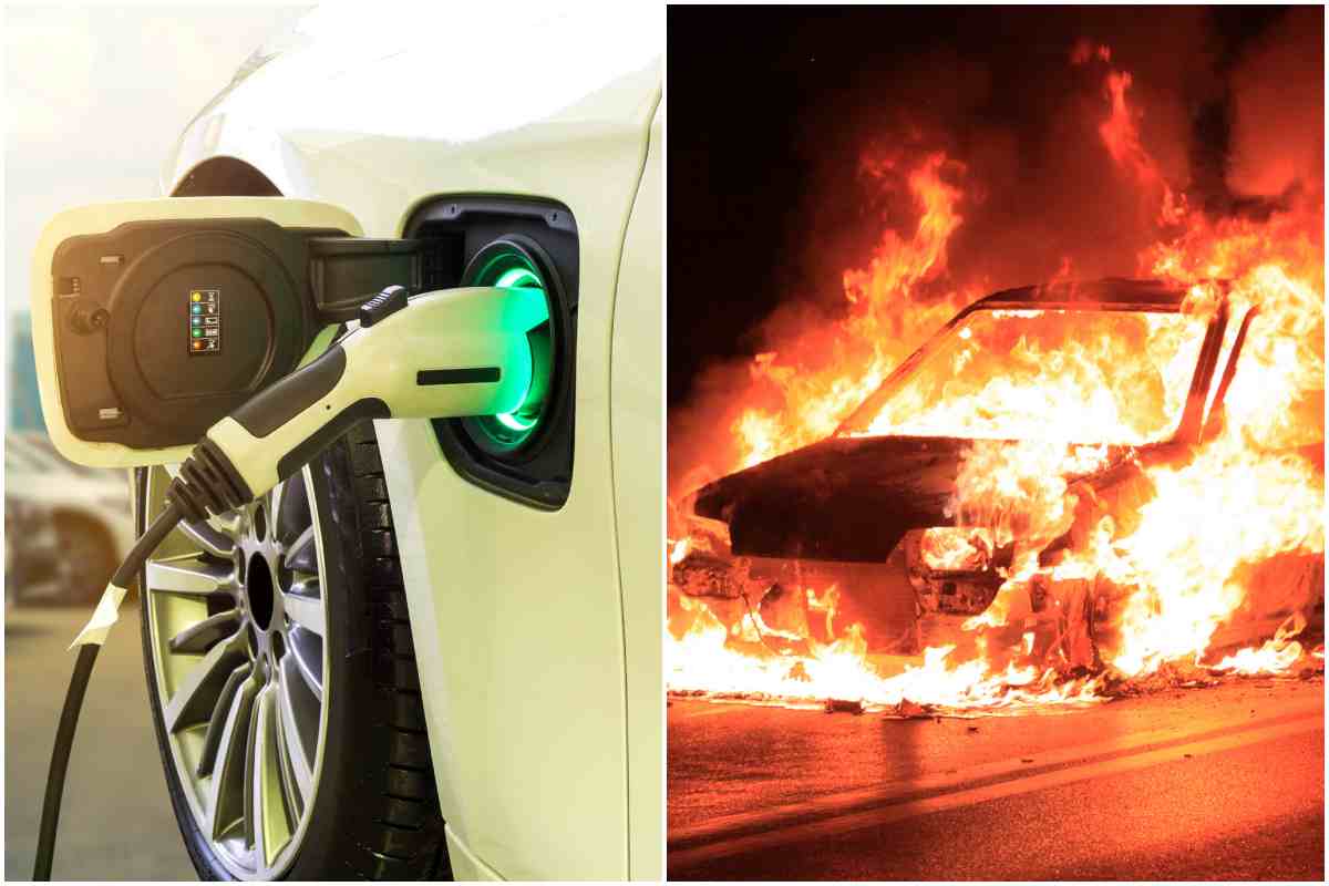 Auto elettrica prende fuoco