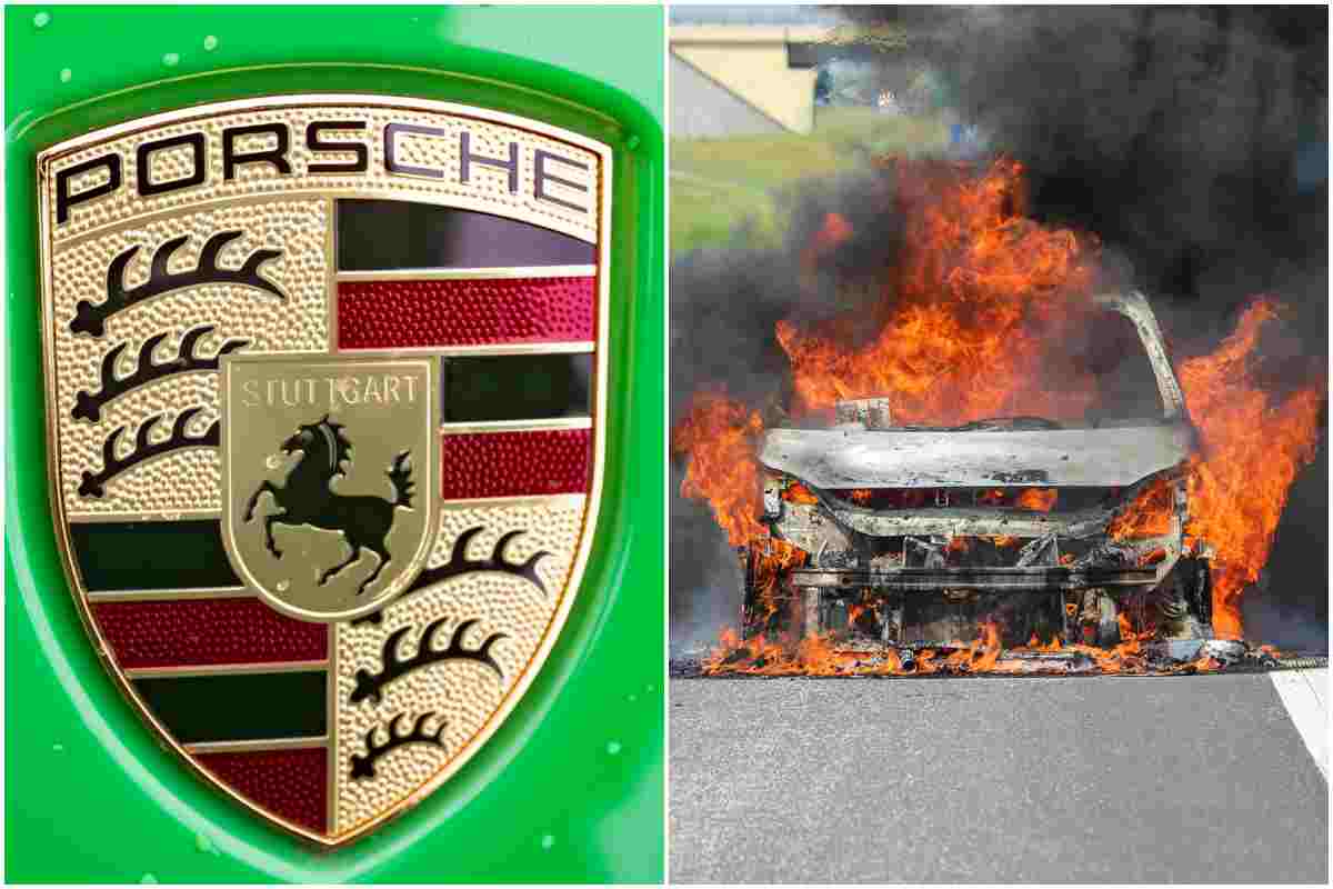 Porsche in fiamme