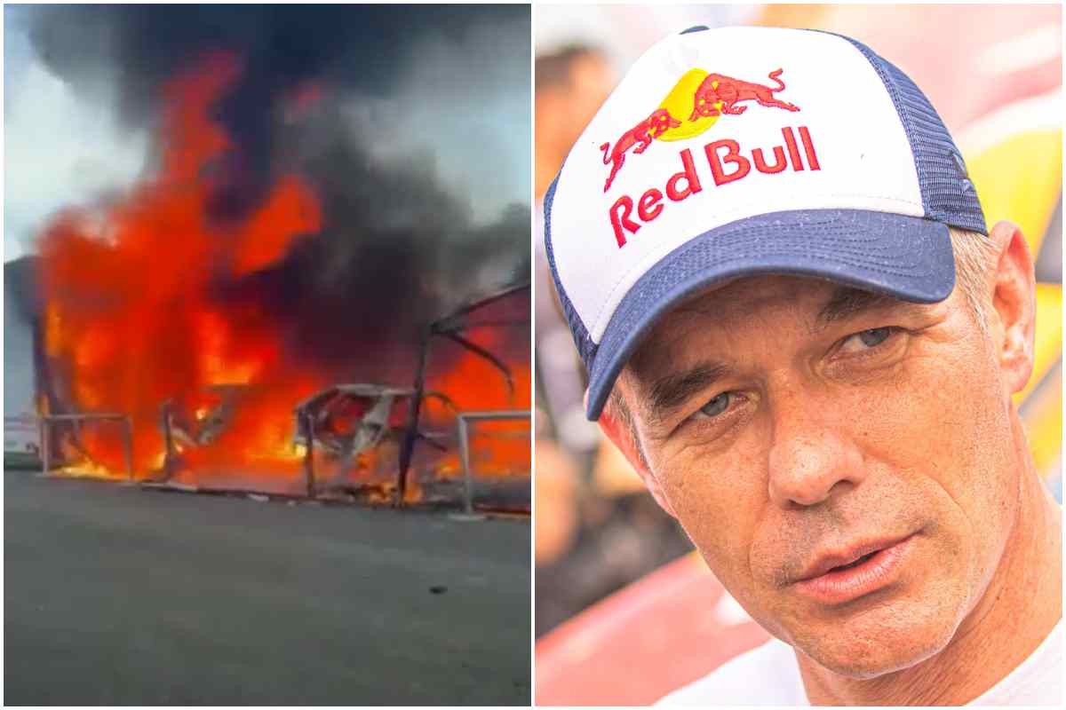 Sebastien Loeb e l'auto in fiamme