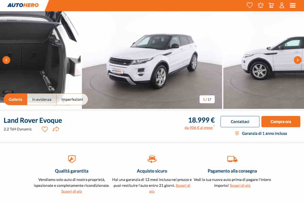 Range Rover Evoque vendita modello usato