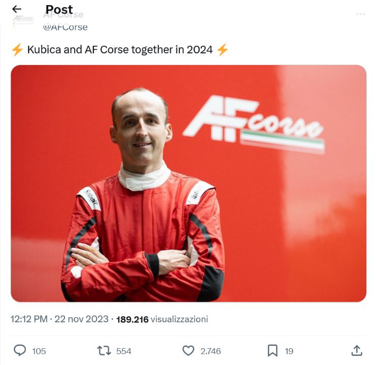 Robert Kubica correrà con la Ferrari