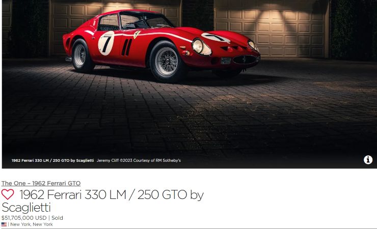 Ferrari LM 330 GTo 250 asta 52 milioni Dollari