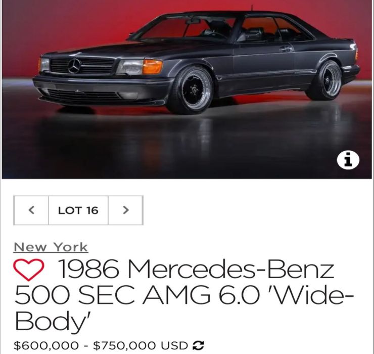 Mercedes 500 SEC AMG, 1986 auction, $700,000 euros