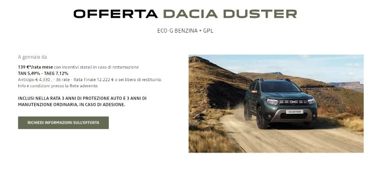 offerta duster sul sito