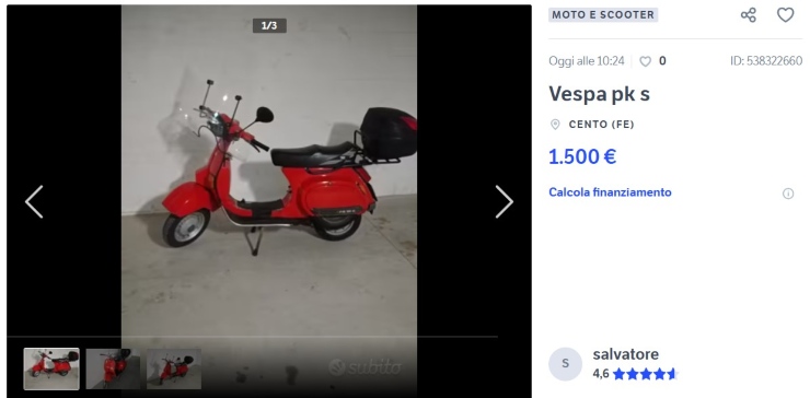L'annuncio di vendita della Vespa