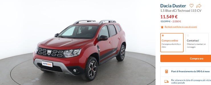 Dacia Duster occasione auto costo 11 mila Euro usata