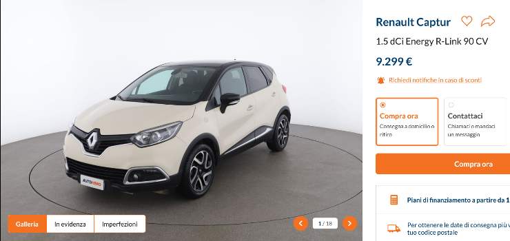 Renault prezzo stracciato captur seconda mano
