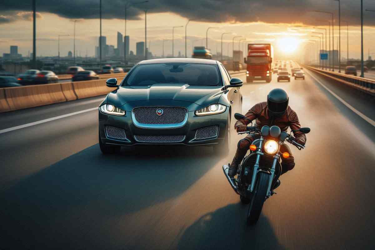 Una Jaguar prende in pieno un motociclista in diretta: scena raccapricciante, ma l'esito è senza senso (VIDEO)