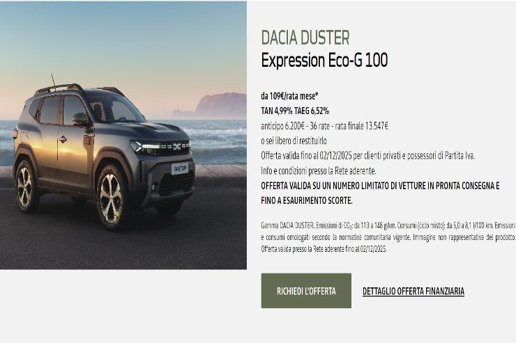 Pagina promozione acquisto rateale Dacia Duster